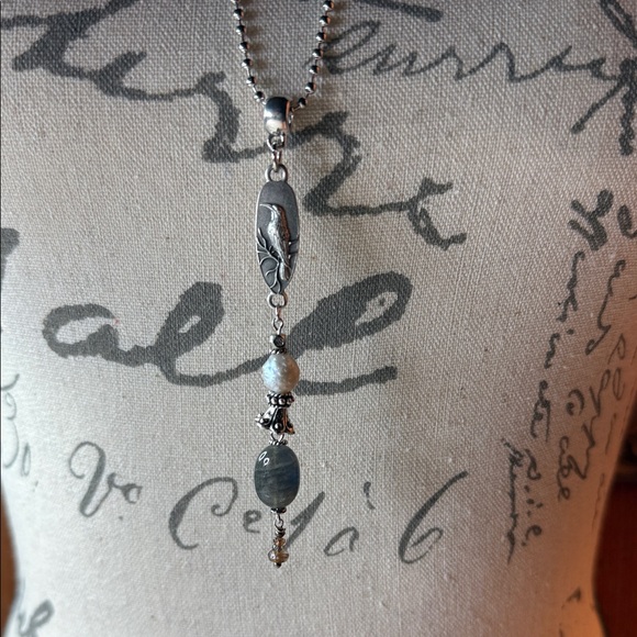 Silver raven, labradorite, pearl, andalusite pendant Necklace